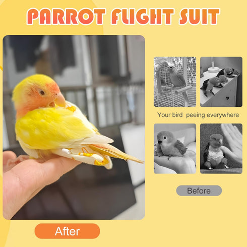 FAURAPMNG 6 Pcs Bird Diapers Parrot Nappy Flight Suit Reusable Cockatiel Clothes with Elastic Back Rope Waterproof