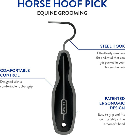 Wahl Professional Animal Equine Grooming Horse Hoof Pick, Ergonomic Rubber Handle, Black