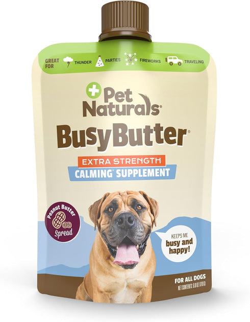 Pet Naturals BusyButter Extra Strength Calming Peanut Butter with Melatonin for Dogs - Great for Treats and Training