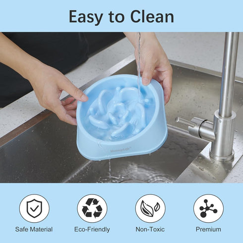 MateeyLife Slow Feeder Dog Bowls 2PCS, Anti-Choking Puzzle Dog Food Bowls for All Breeds Pets LightBlue