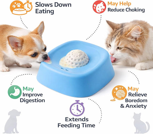 Lavaarite 3/4 Interactive Slow Feeder Dog Lick Bowl for Liquid Treats Spill-Proof Ball-in-Bowl Design for Anxiety