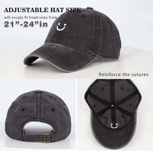 Washed Cotton Vintage Smile Mountain Baseball Cap, Adjustable Dad Golf Hat for Men Women
