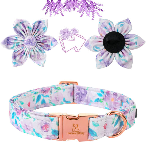 Lionheart Glory Purple Dog Collar with Flower, Adjustable Floral Pattern for X-Large Dogs