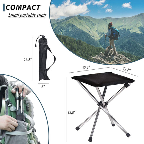 KOKSRY 13.8 Inch 1.32 lbs Portable Stool, High & Small Folding Chair, Telescopic Compact Foldable Stool with Carry Bag