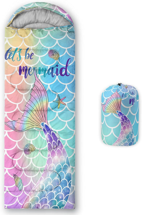 Kids Sleeping Bag for Boys Girls, Rocket Moon Print, Lightweight Warm Portable Outdoor Indoor, Waterproof for Camping