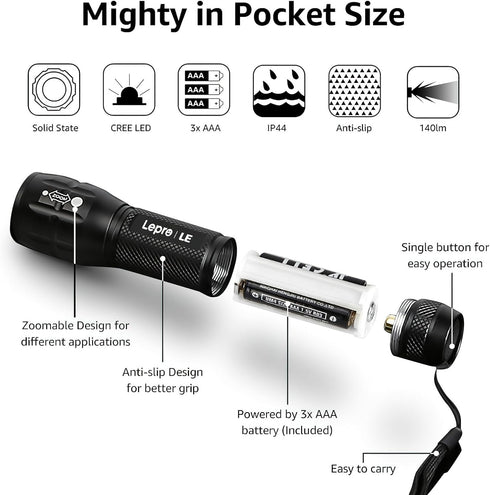 2 Pack Lighting EVER LED Flashlights High Lumens, Small Flashlight, Waterproof, Adjustable Focus Flash Light