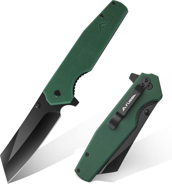 FLISSA Folding Knife, 4-3/4" Reverse Tanto Folding Pocket Knife, Black Stonewash Blade, G10 Handle for Hunting,