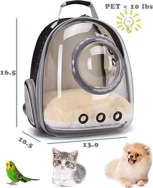 Bubble Cat Carrier Backpack - Transparent Pet Carrier for Small Puppy and Bunny (Backpack, Black)