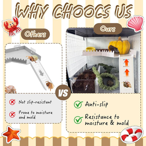 Niuohoy Hermit Crab L-Shaped Platform with Ladder Hermit Crab Climbing Toys, Habitat Tank Accessories, Reptile