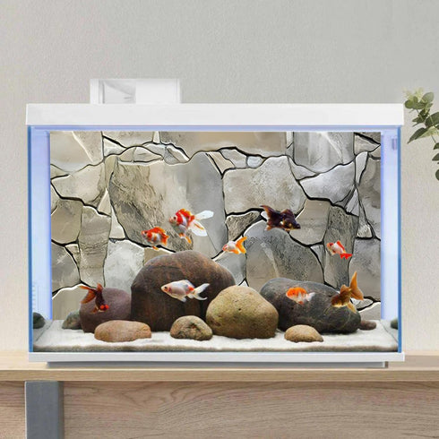 AWERT 36x18 inches White Grey Rocky Terrarium Background, Stone Aquarium Background for Fish Tank Decor