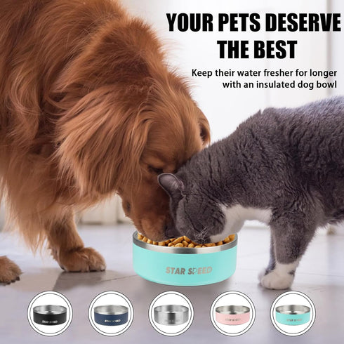 42oz Stainless Steel Dog Bowls with Rubber Bottom, Non-Slip Double Wall Metal Outdoor Food and Water Bowls