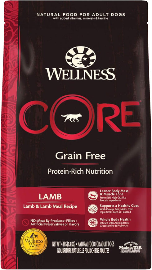 Wellness Core Natural Grain Free Dry Dog Food, Lamb, 4-Pound Bag for Healthy Nutrition