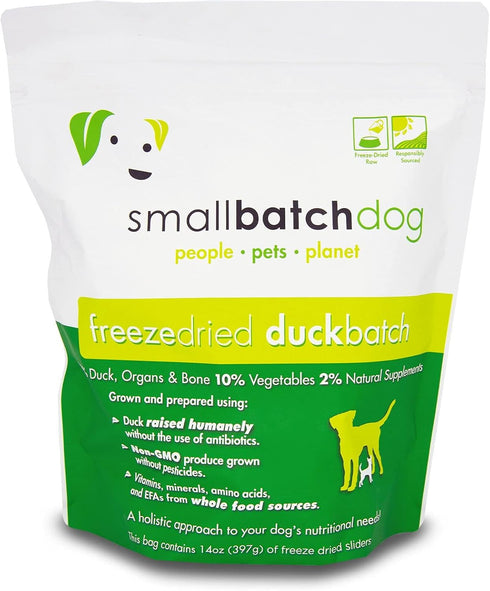 Smallbatch Pets Freeze-Dried Premium Raw Food Diet for Dogs, Duck Recipe, 14 oz, Made in The USA, Organic Produce,