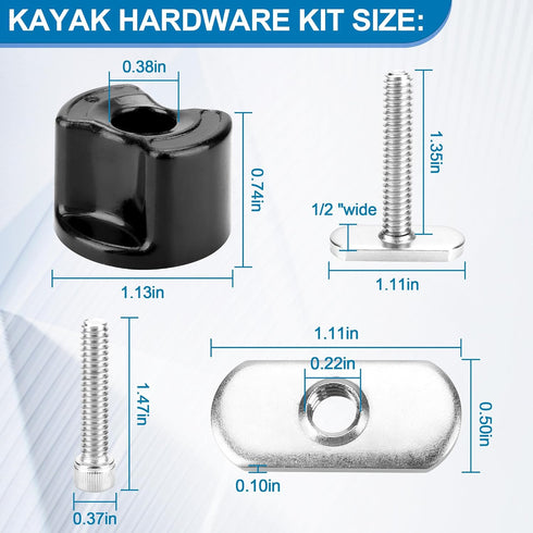 Kayak Track/Rail Mount Accessories, Kayak Hardware Kit includes Convertible Knobs, 1-1/2'' T Bolts, Track Nuts, 1-1/4'' Socket Head Cap Screws, All standard 1/4-20 Thread