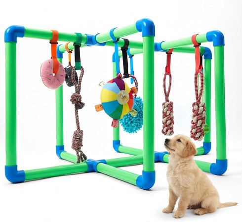 RoundFunny Puppy Play Gym with 9 Toys Small Dogs Indoor Jungle Playground PVC
