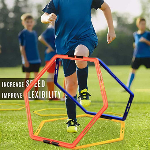 Hexagon Agility Ring Training Circle, Speed Agility Ladder, Football Footwork Trainer, 3Pcs Multicolor Fitness Equipment