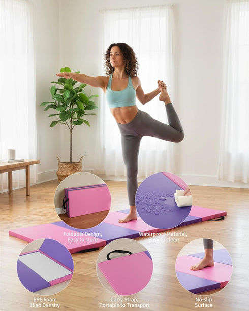 6.2 2.6 x ft Folding Gymnastics Mat, Five-Fold Tumbling Mat, Leather Exercise Mat for Tumbling, Yoga, Pilates