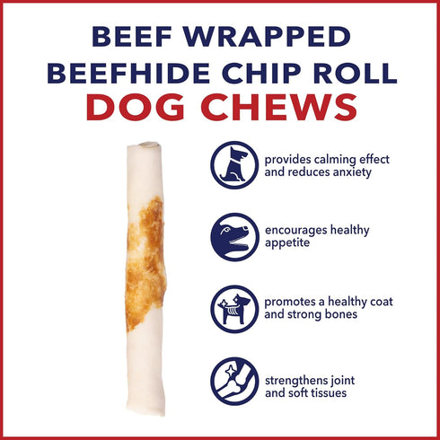 5" 8 Count/4 Pack Pet Factory Twistedz American Beefhide Chip Rolls Dog Chew Treats w/Real Beef Meat Wrap