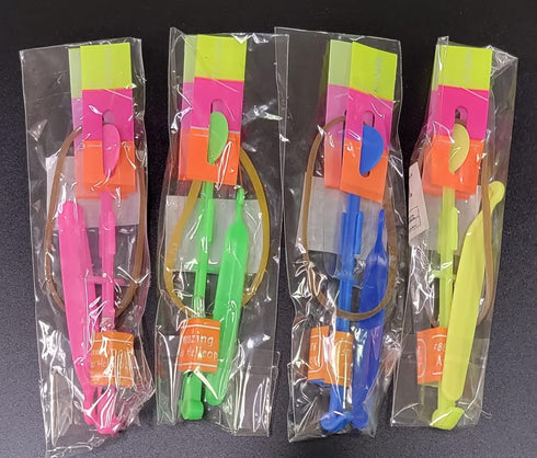 AMERICAN WIT 100 (2) Cool LED Light Up Helicopters (Multicolored) Slingshot Style Flying Toy Arrow Launch Flies up