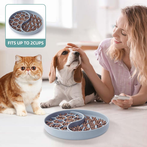 Slow Feeder Dog Bowls - Silicone Pet Food Bowls with Suction Cups for Small Medium Breeds, Non-Slip Feeding Bowls