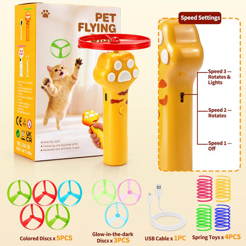 8 BABORUI Cat Toy Disc Launcher, Rechargeable Interactive Cat Fetch Toy Launcher with Flying Discs, Flying Enrichment