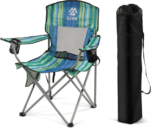 Elevon Camping Chair, Portable Folding Outdoor Chair with Arms, Cup Holder and