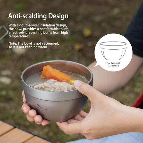 (500ml) Boundless Voyage Titanium Double Walled Bowl - Ultralight Portable Tableware for Oatmeal, Rice, Soup, Yogurt
