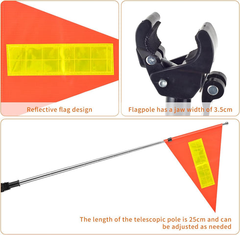 Golf Cart Flag Pole Reflective Accessories 22X30cm Orange Safety Flag, Telescopic Pole for Golf Cart Mount