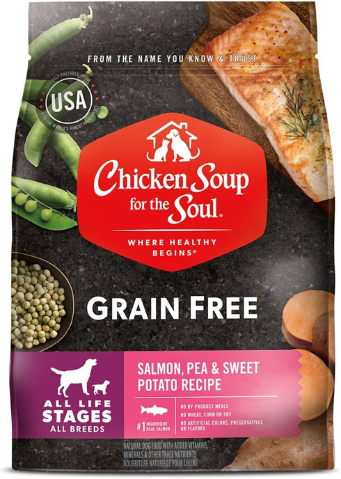 Chicken Soup for the Soul Pet Food, Grain-Free Dry All Stages Dog Food, Salmon, Pea & Sweet Potato Recipe, 4 Pound Bag