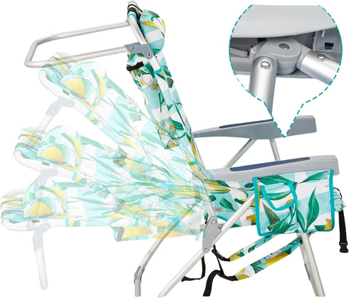 NAICKUC Backpack 5-Positions Folding Tall Beach Chairs for Adults, Adjustable Portable Recliner, Aluminum Frame