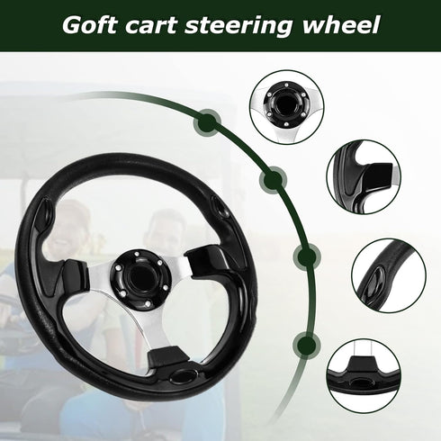 Golf Cart Steering Wheel, Universal Skid Steering Wheel for Club Car EZGO RXV, TXT, Yamaha, Precedent