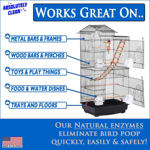 (16oz Pack 1) Absolutely Clean Amazing Bird Cage Cleaner and Deodorizer - Just Spray/Wipe - Safely & Easily Removes