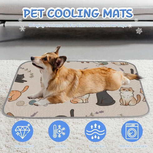 imiBBWQu Summer 27" 22" Dog Cooling Mat Cute Cats Black Yellow Cooling Mat for Dogs Washable Personalized Dog Pad Smart