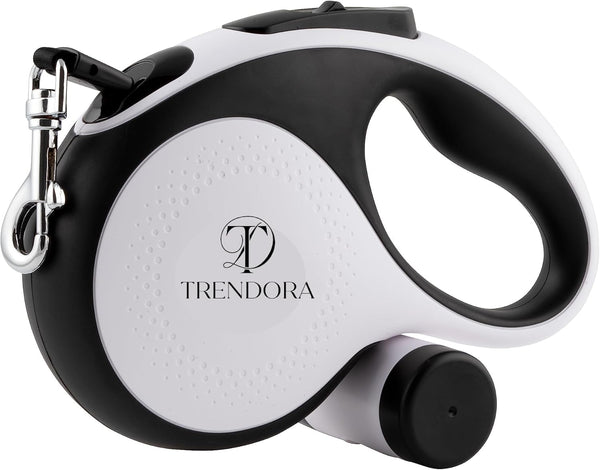 360° Tangle-Free Retractable Dog Lead - Detachable Poo Bag Holder & 15 Poo Bags Included, Strong 5m Extendable Nylon