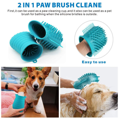 Idepet Dog Paw Cleaner Cup with Towel, Portable Pet Foot Washer Brush for Dogs and Cats, Blue