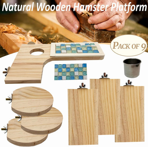 Niwaes Set 9 Pack Chinchilla Wooden Hamster Cage Platform Wood Juvenile Shelves, Squirrel L-Shape Corner Ledge