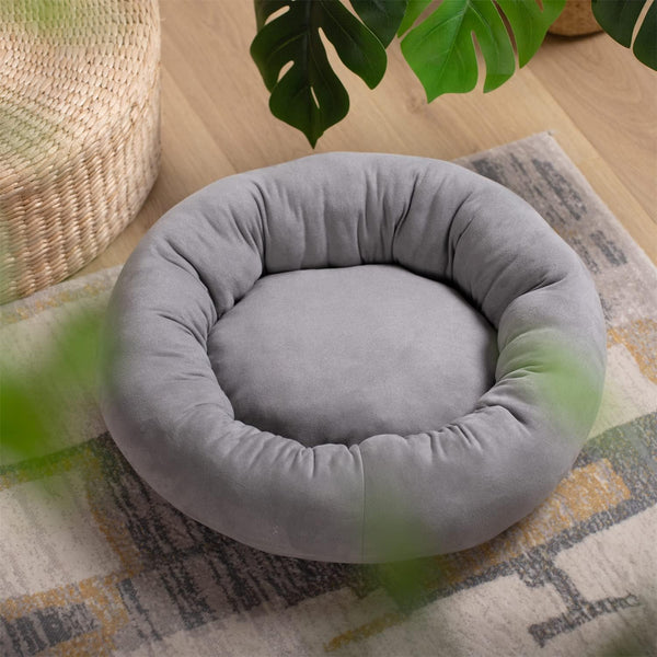 KASENTEX Round Dog Beds for Small Dogs and Puppy, Donut Dog Bed and Cat Bed, Anti Slip & Machine Washable, Grey, 20x20
