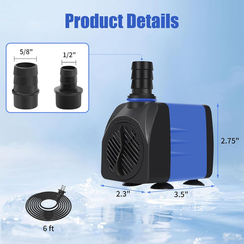 AQUANEAT Submersible Water Pump, 480GPH Small Aquarium Pump for Fish Tank, Hydroponics, Outdoor Fountain