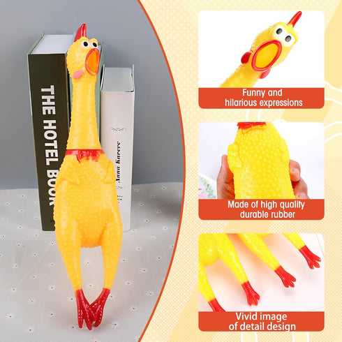 6 Pcs Large Screaming Chicken Dog Toys, Yellow Rubber Chicken 12 inch, Squeeze Squeaky Prank Novelty Toy