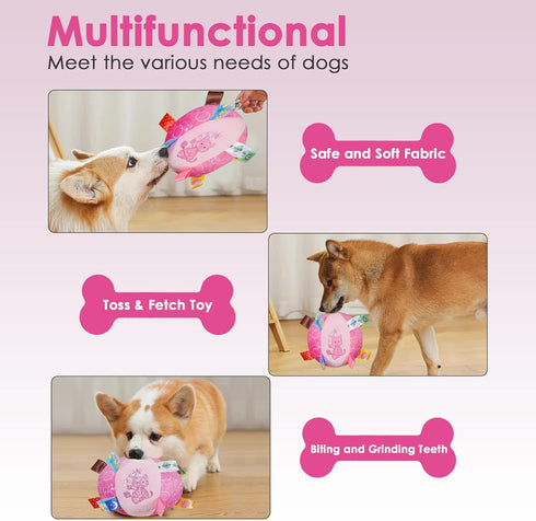 6-Inch Letalong Dog Squeaky Plush Toy with Straps, Soft Stuffed Ball with Cotton Material and Bell Built-in, Pet
