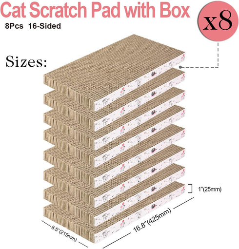 8 Packs in 1 Cat Scratch Pad, Reversible Durable Cardboard Cat Scratcher, Premium Scratch for Cats to Rest and Play