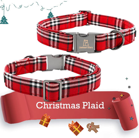 Lionheart Glory Christmas Plaid Dog Collar, Adjustable Soft Comfortable Flower Collar for Small Dogs, Pet Gift Fall