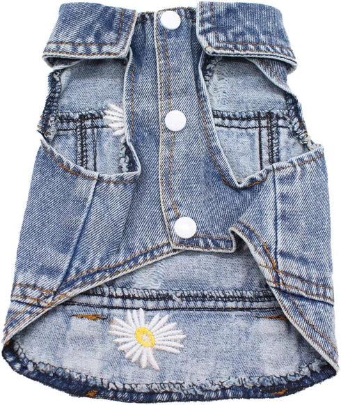 Pet Clothes Denim Dog Costume Summer Cowboy Vest, Daisy Shirt Jeans Jacket for Chihuahua and Yorkies (XXL)