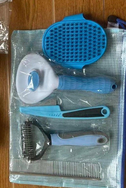 Generic 6-in-1 Set Loving PETS Dog Grooming Kit - Self Cleaning Slicker Brush, Dematting Rake, Steel Comb, Flea Comb