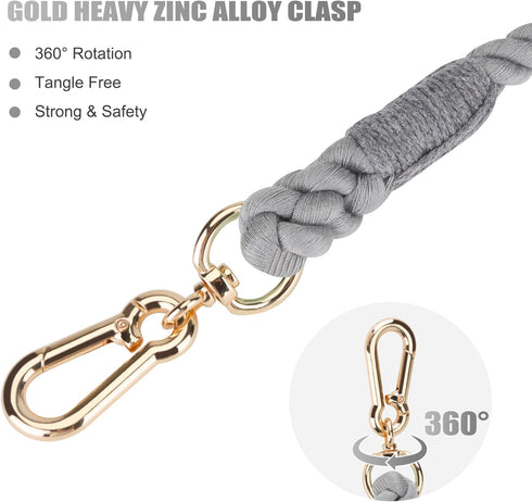 5 FT Dog Leash, Handmade Braided Cotton Rope with Leather Handle for Small Medium Large Dogs, Grey