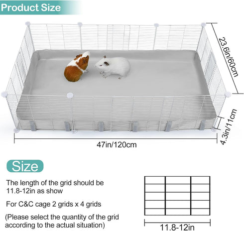 Guinea Pig Cage Liner, Waterproof Bedding with Tarp Bottom for C&C Grids, 47 * 24 inches for Guinea Pig and Bunny