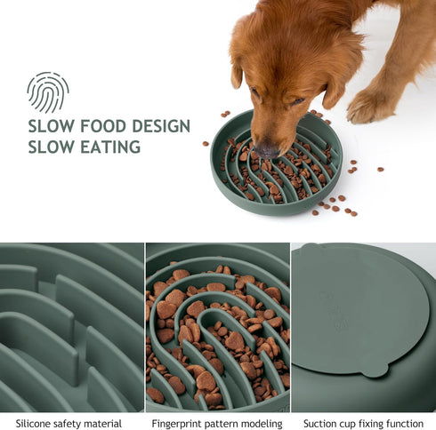 Coomazy Silicone Slow Feeder Dog Cat Bowls, Interactive Puzzle Toy for Pets Food Training, Keeps Dogs Cats Busy, Prevents Puppy Kitty Overeating (Dark Green, Large: 3.2Cup)