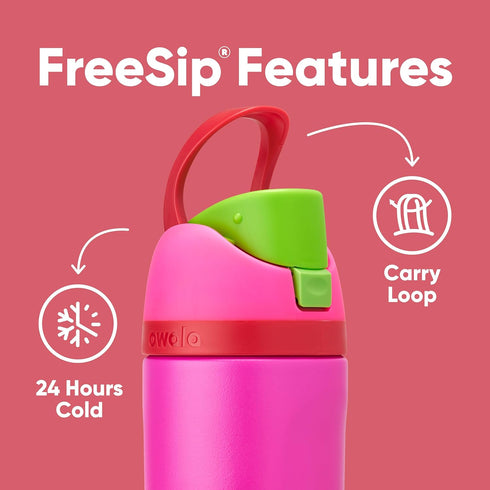 Owala Kids FreeSip Insulated Stainless Steel Water Bottle with Straw, BPA-Free, 16 oz, All the Berries