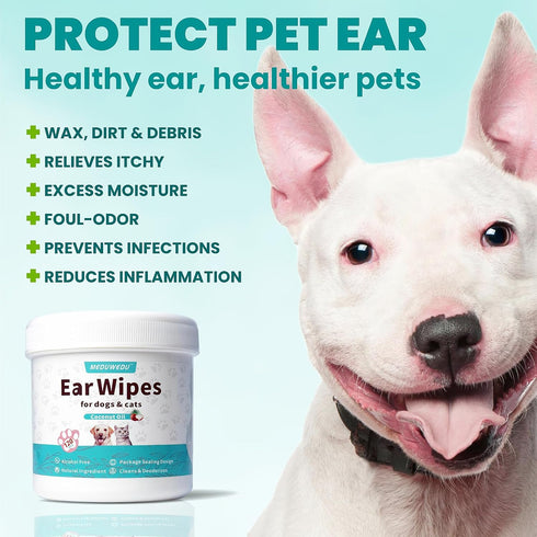 120 Counts, MEDUWEDU Ear Cleaner Wipes Dog Ear Cleaner, Grooming Kit Care for Dogs and Cats, Soft & Easy Otic Cleaning