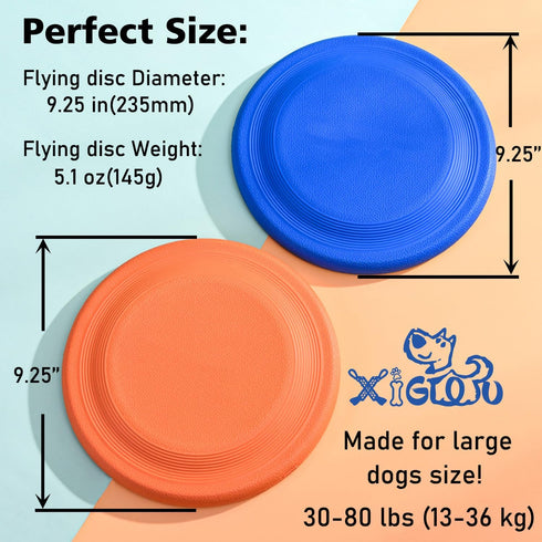 Durable Rubber Dog Flying Disc (2 Pack) - 9.25" Indestructible, Puncture & Bite Resistant for Medium Large Dogs